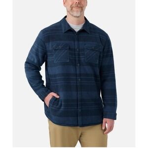 Voyager Mens Blue Striped Sherpa Lined Fleece Shirt Jacket Shacket Medium